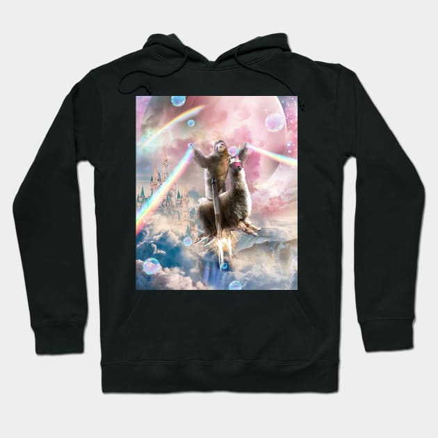 Rainbow Laser Sloth On Llama Unicorn In Space Hoodie by Random Galaxy